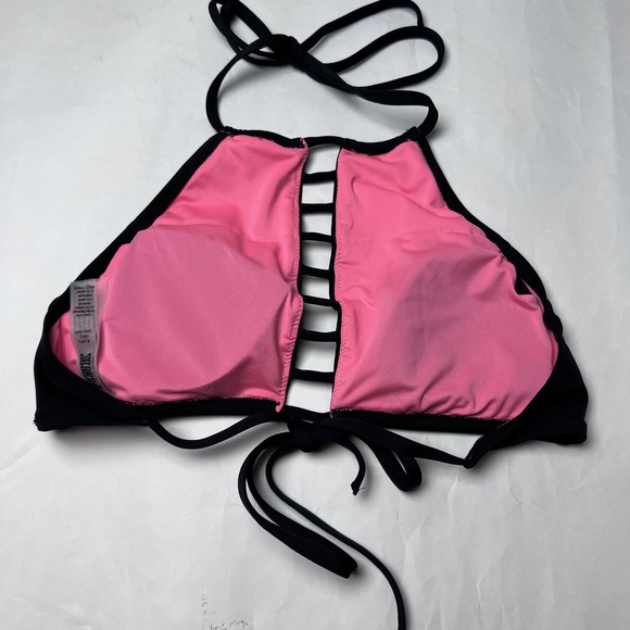 Pink Victoria's Secret Swimsuit Top Black with Pads Halter Small - Picture 3 of 7